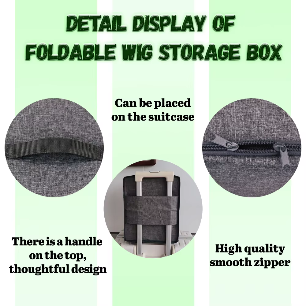 Boîte de rangement pour perruques longues/courtes, sac de transport pour perruques avec support, boîte d'emballage pour perruques, boîte de rangement pliable pour perruques grises
