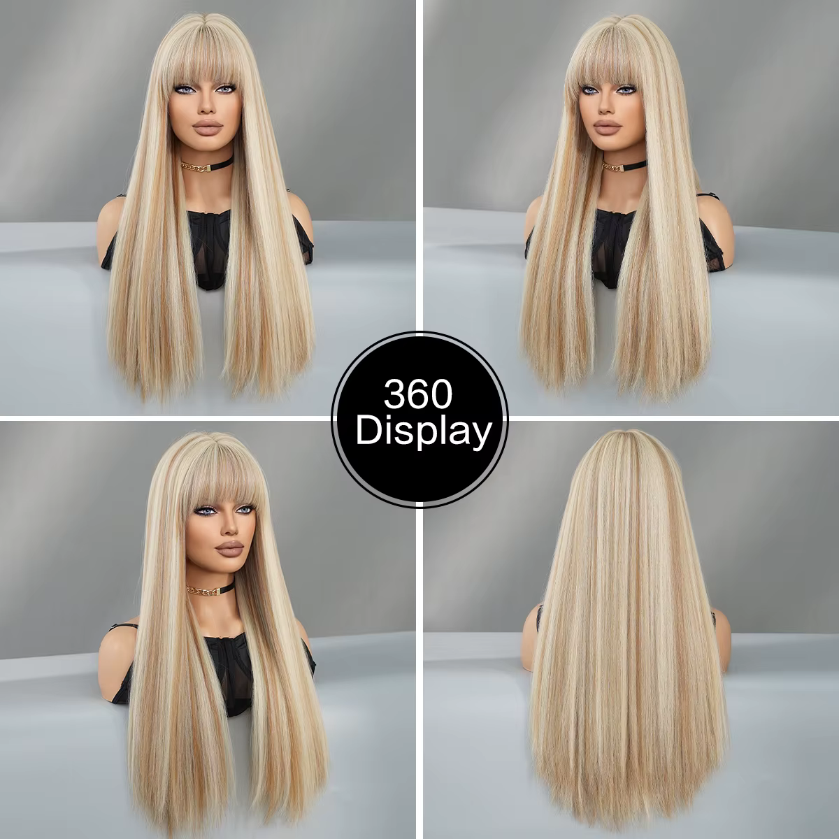 Perruque synthétique longue et lisse Blonde claire pour femmes