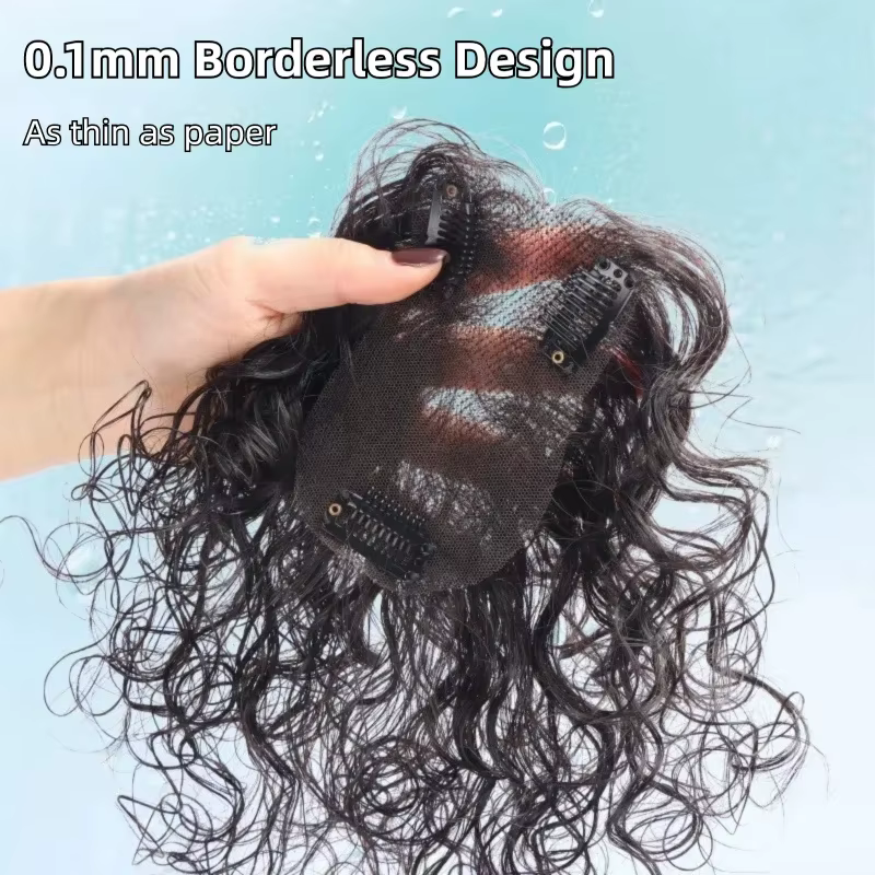 Topper de cheveux humains bouclés avec frange