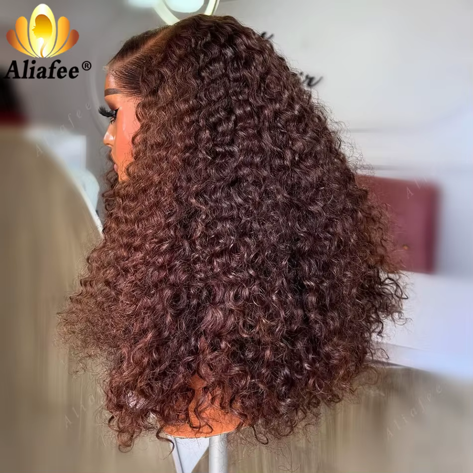 Perruques de cheveux humains bouclés de couleur marron