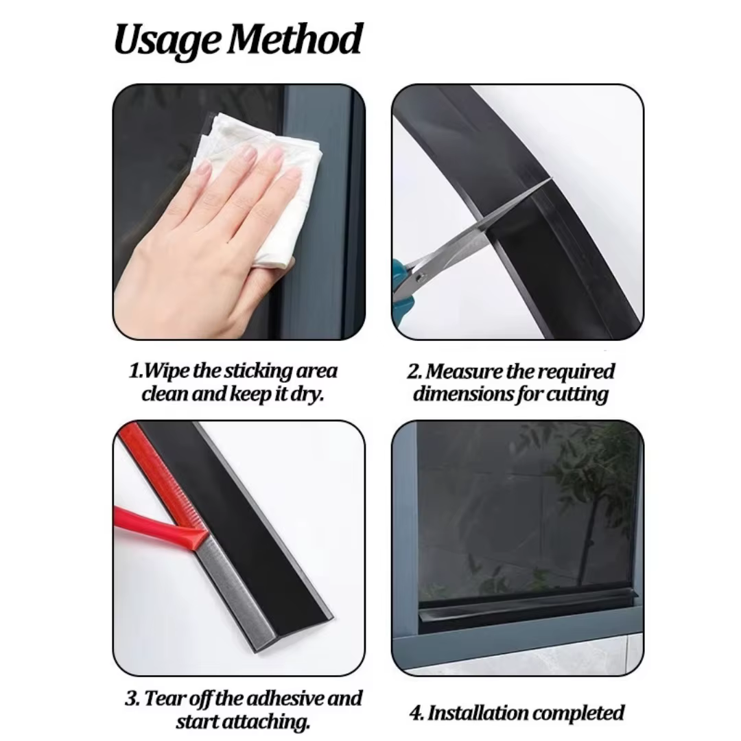    Barrière d'étanchéité flexible pour rebord de fenêtre, protection anti-gouttelettes pour porte, bande adhésive imperméable pour bord de fenêtre