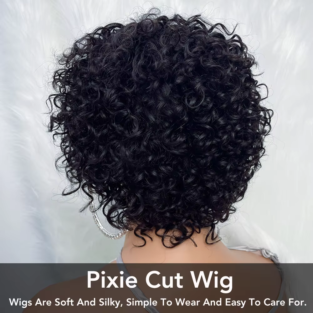 Perruques de cheveux humains coupe lutin pour les femmes noires Afro Rose bouclés Funmi