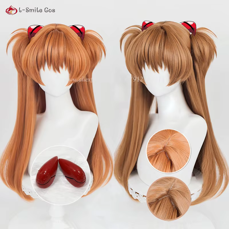 Anime EVA Asuka Langley Soryu Cosplay perruque 68 cm Orange marron