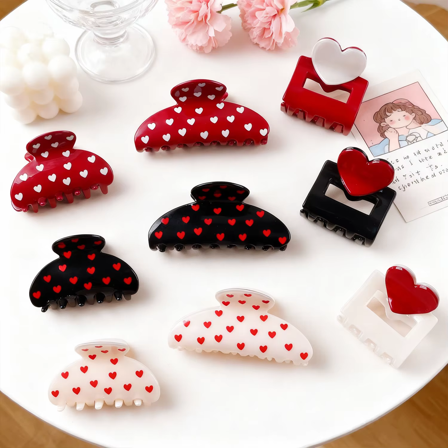 Pince à cheveux cœur Saint-Valentin pour femme