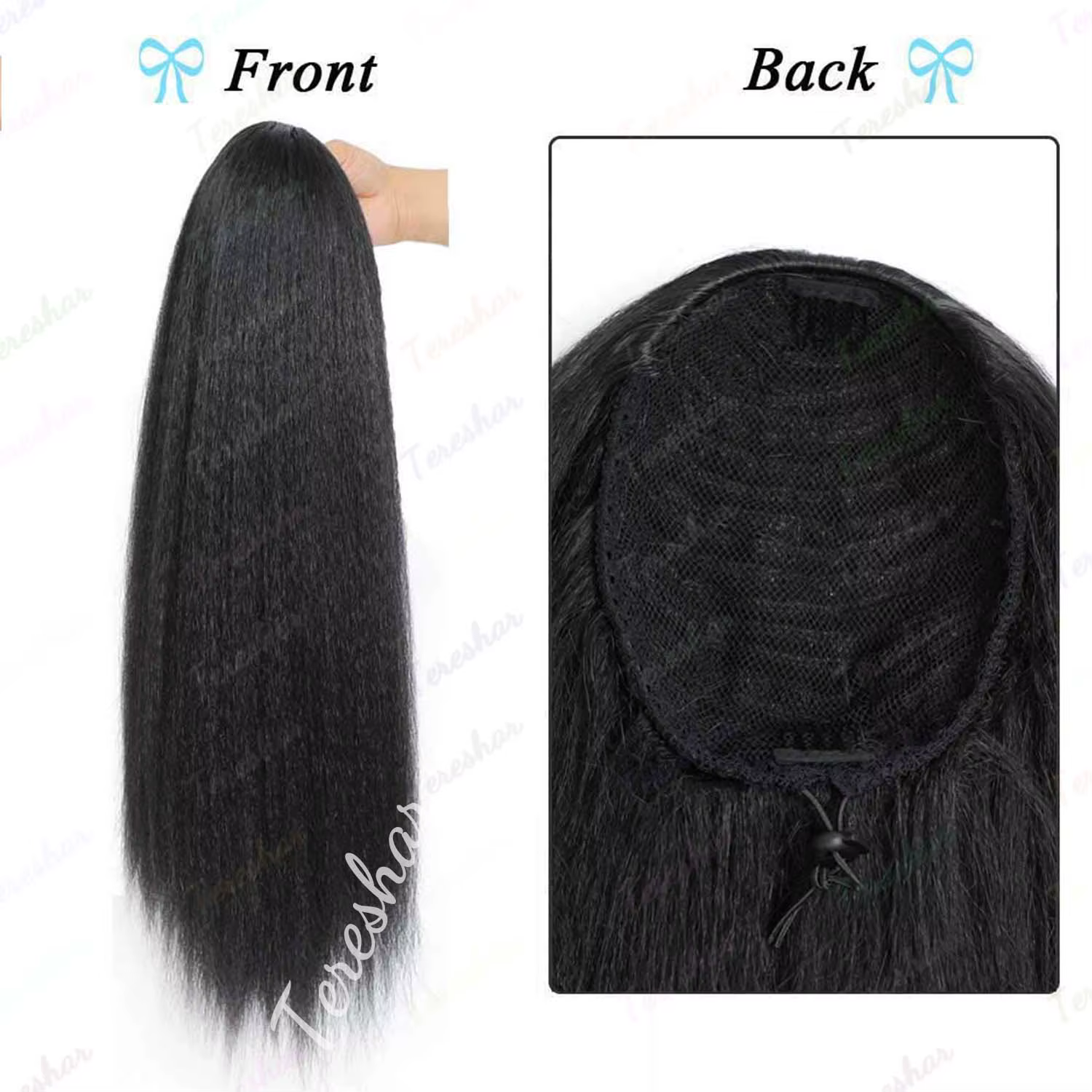 Extension de queue de cheval synthétique avec frange pour femmes noires Yaki cordon droit