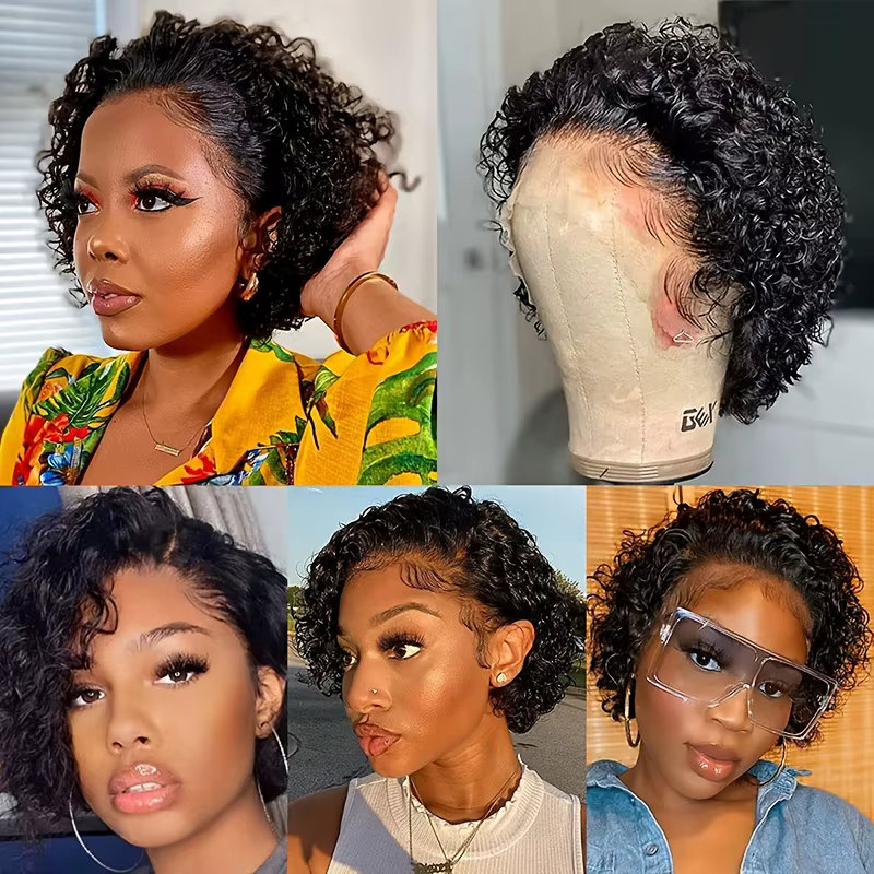 Perruque de cheveux humains avant de dentelle bouclée courte pour les femmes