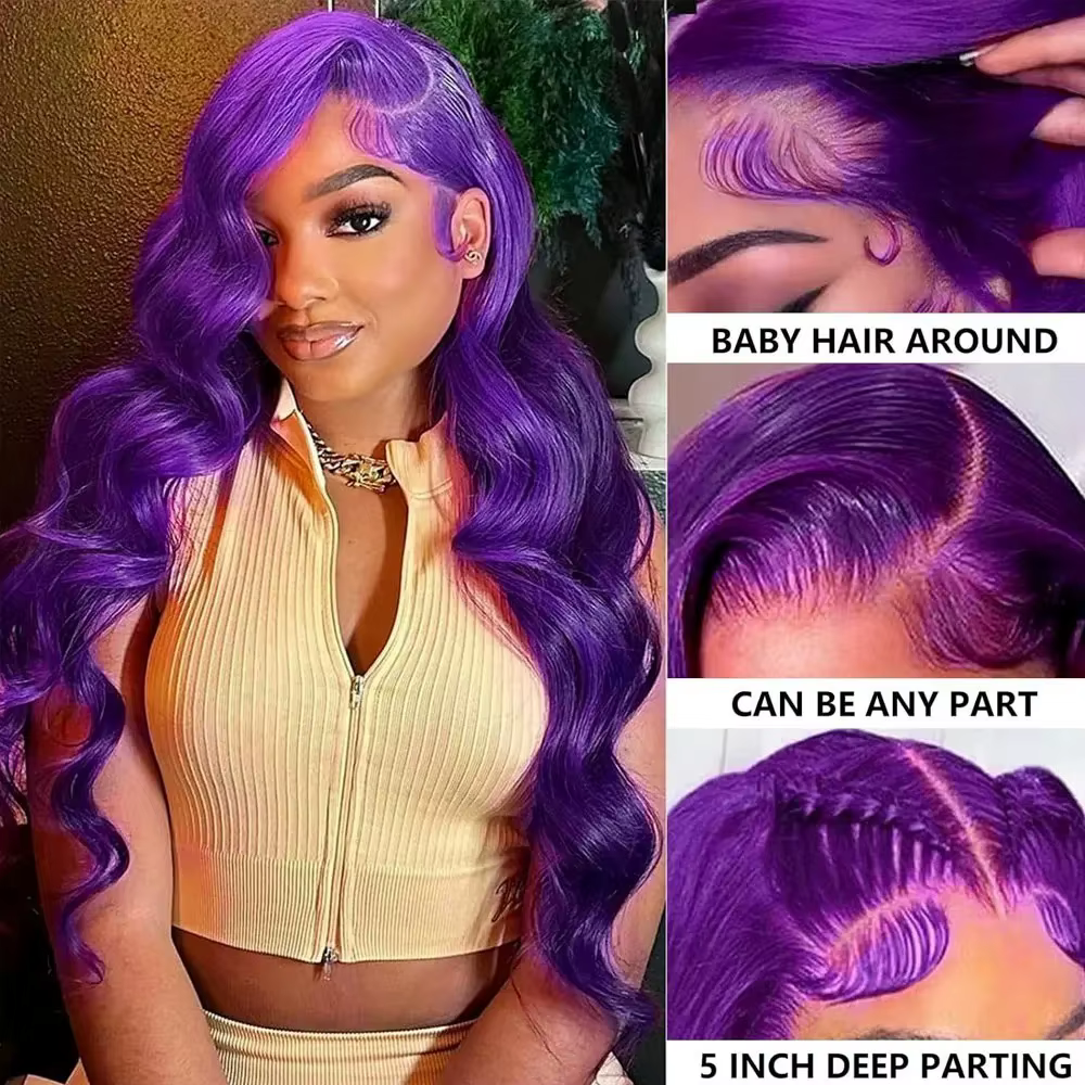 Perruque violette longue bouclée naturelle ondulée pour femmes