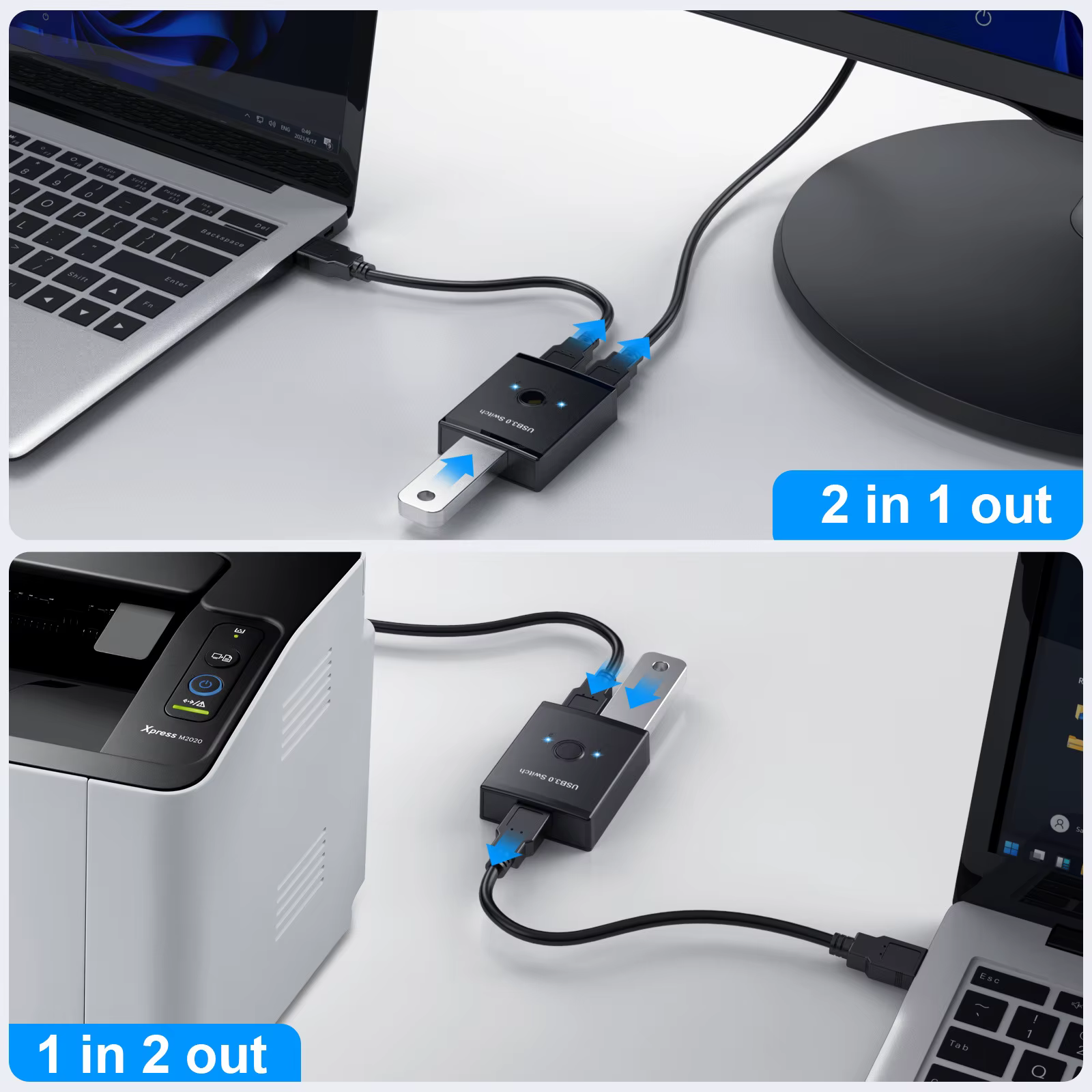 Commutateur USB3.0 1x2/2x1, Hub USB bidirectionnel, extension USB 3.0, contrôleur partagé pour clavier PC, souris, imprimante