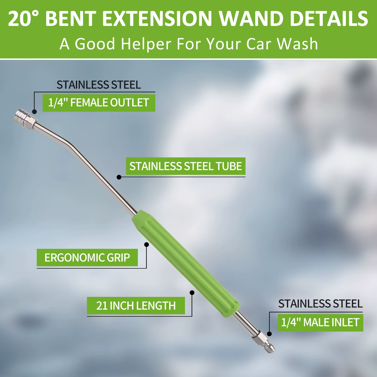 Baguette d'extension de nettoyeur haute pression pour lavage de voiture, baguette d'extension électrique en acier inoxydable, extension de baguette de laveuse électrique avec prise rapide de 1/4"
