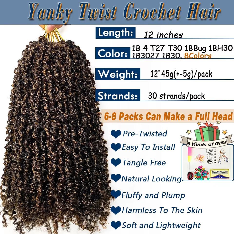 Extensions de cheveux de crochet Yanky Twist de 12 pouces