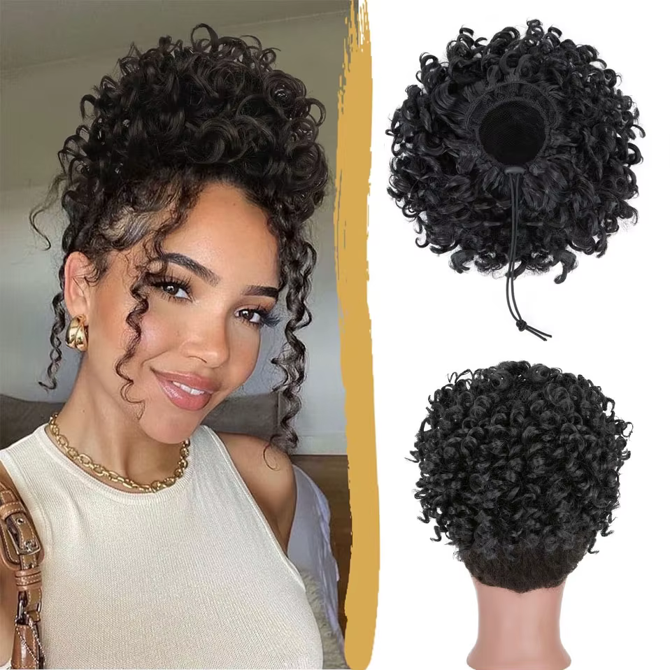Benehair – queue de cheval synthétique avec cordon de serrage pour femmes, postiche Afro courte bouffante de 8 pouces, postiche crépue bouclée avec peignes stables