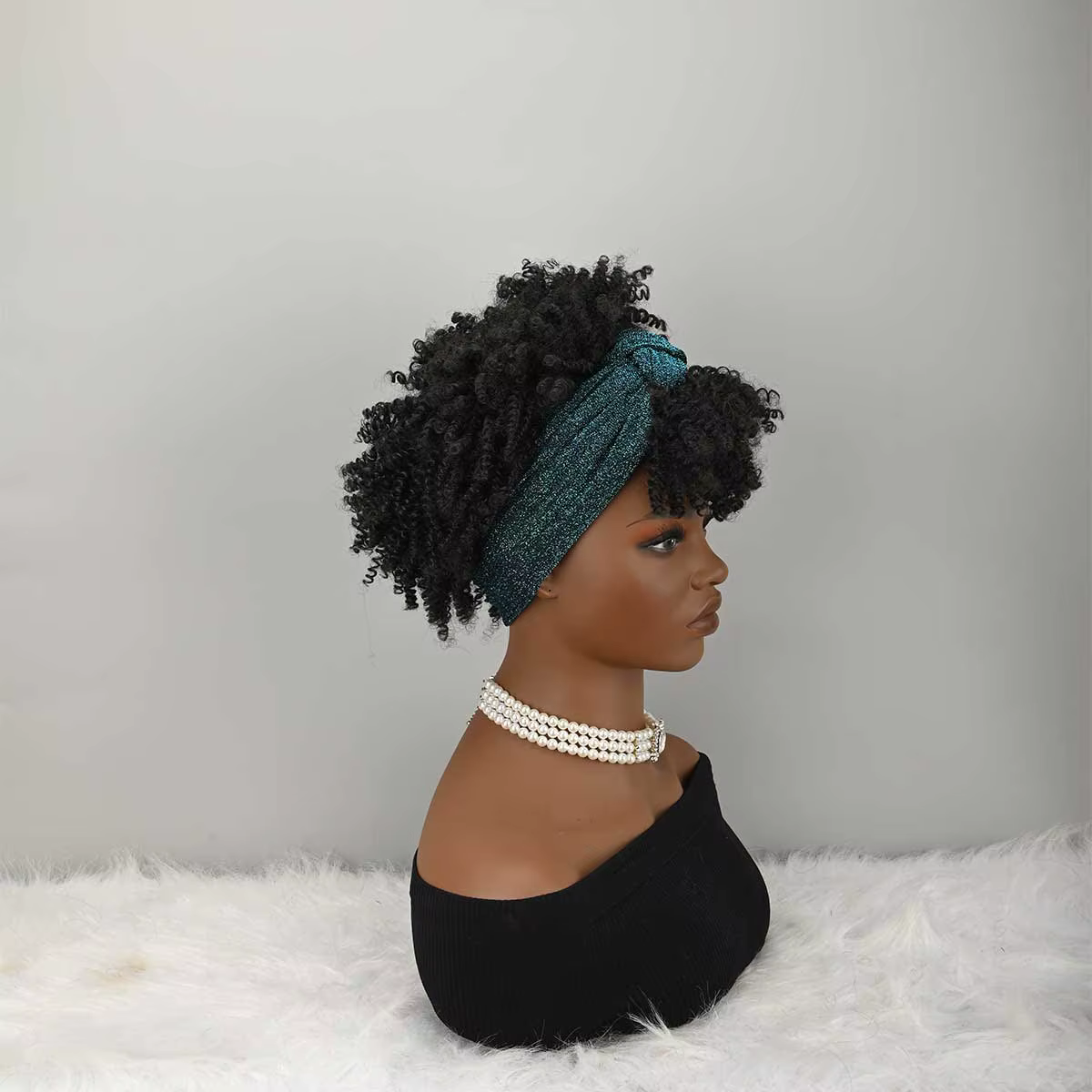 Perruque Bandeau Bouclée avec Frange pour Femme