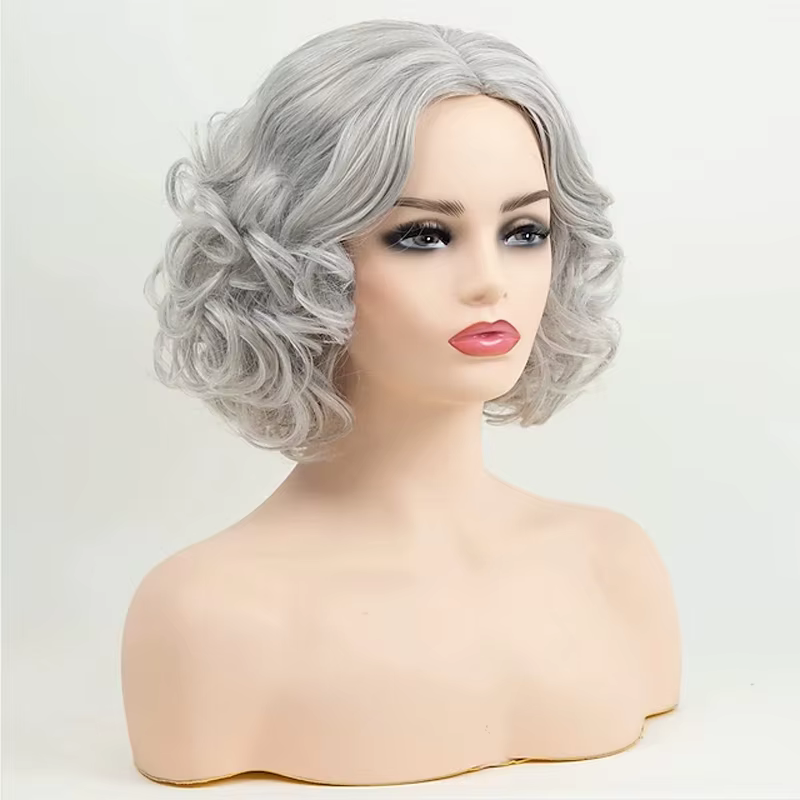 HAIRJOY Perruques synthétiques grises pour femmes âgées