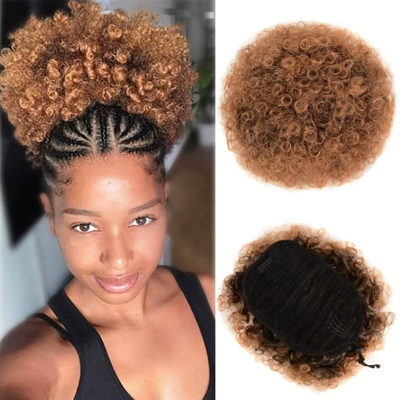 Chignon Afro Puff 8 pouces | Queue de cheval crépue bouclée avec cordon de serrage pour femme | Extension de cheveux