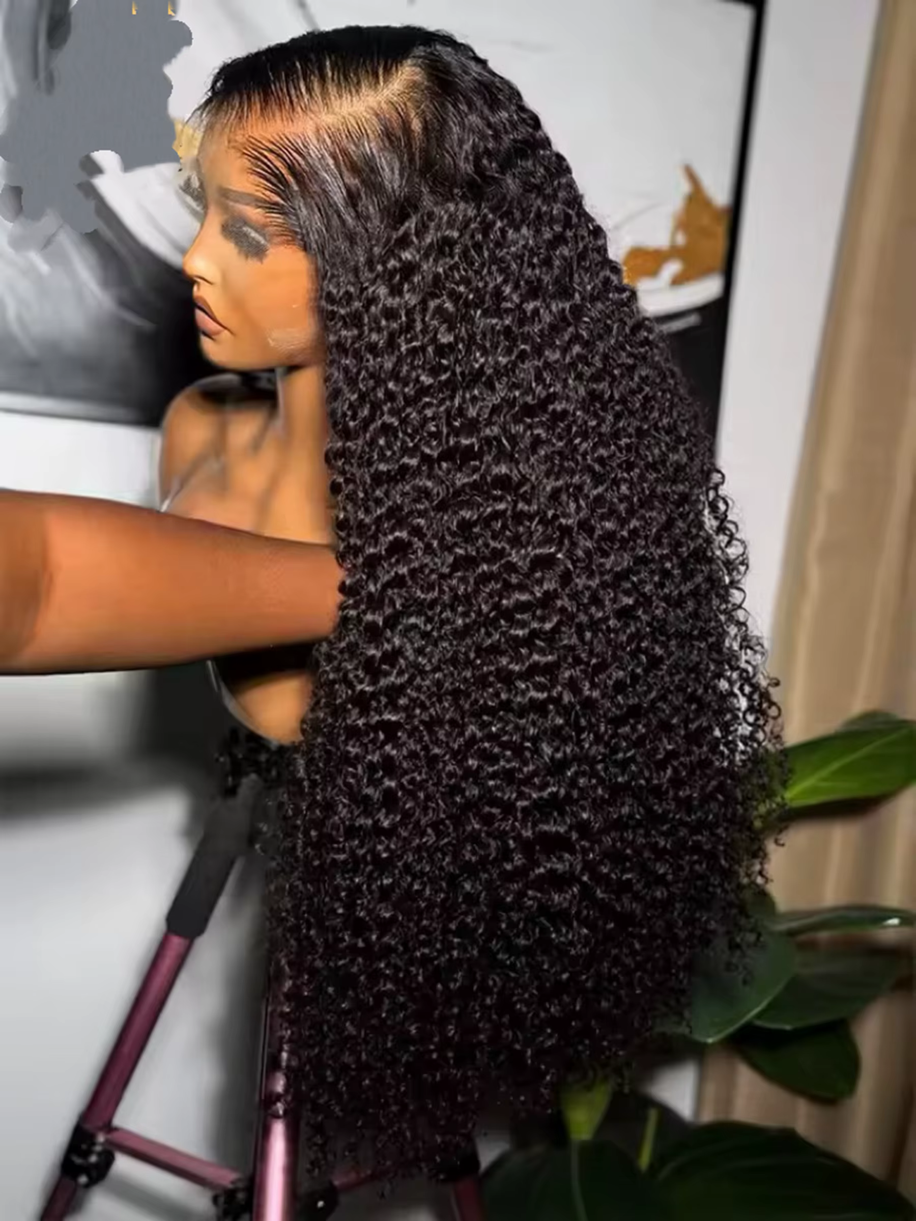 Perruque synthétique noire bouclée crépue 13x4x1 avec dentelle frontale pour femmes noires