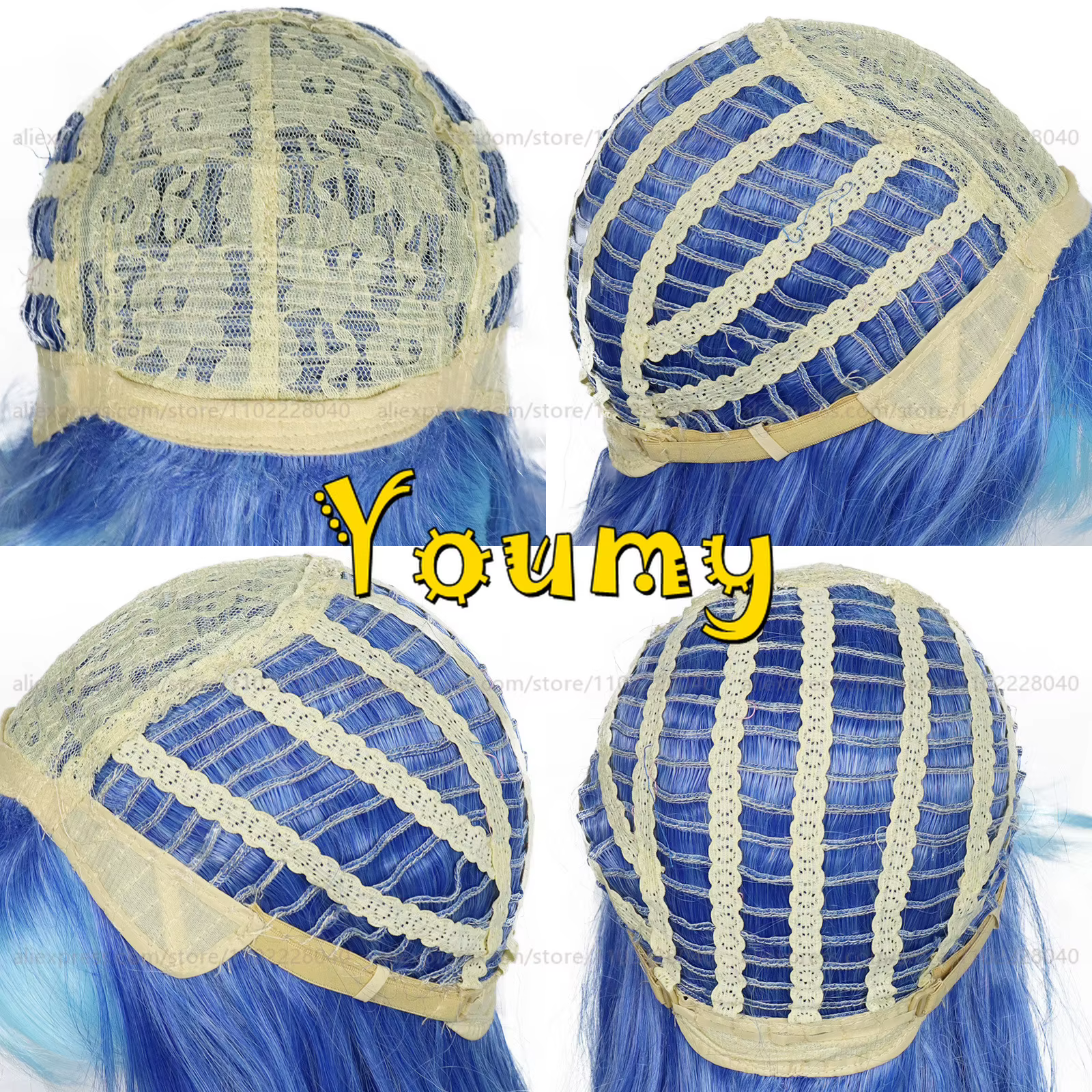 Idia-Perruque Synthétique Dégradée Bleue Longue de 100cm pour Femme Adulte