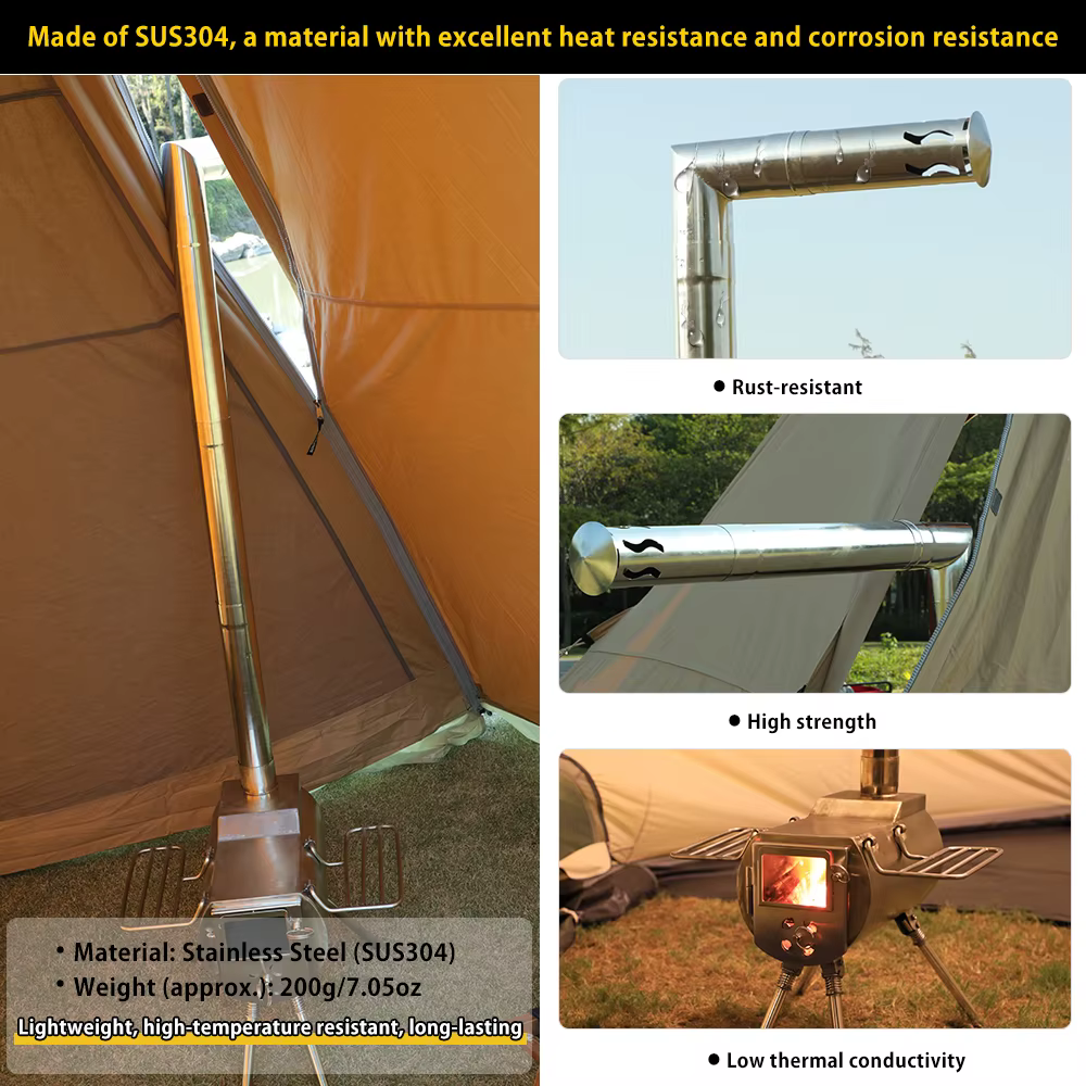 Soomloom 90 ° Tuyau d'extension de cheminée en forme de L en acier inoxydable, coude de cheminée pour Camping, poêle à bois de chauffage, cheminée