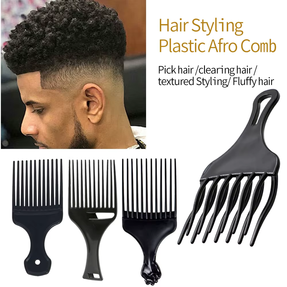 Peigne à cheveux Afro en plastique noir