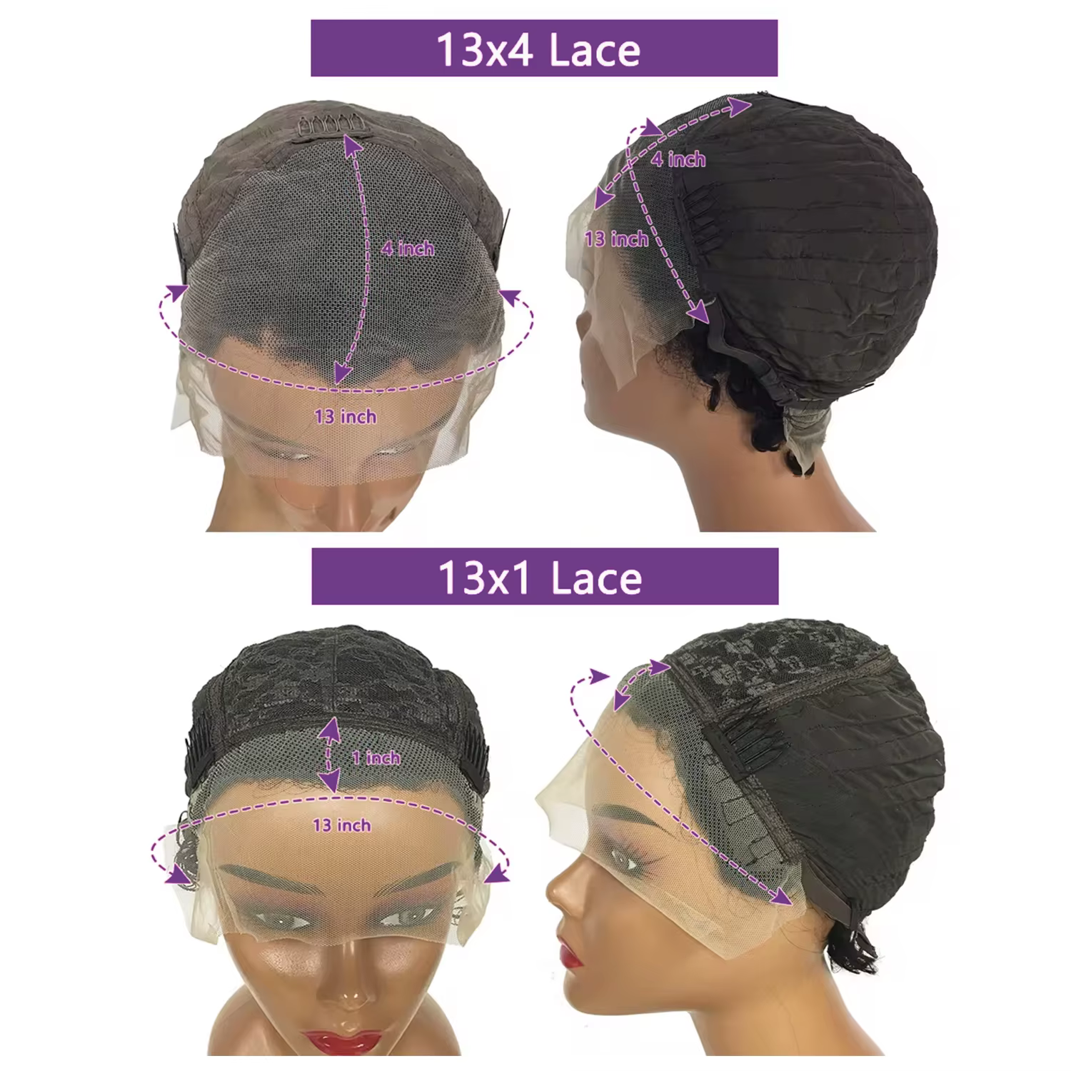 13x4 coupe lutin court bouclés perruques de cheveux humains pas cher 13x1 T partie