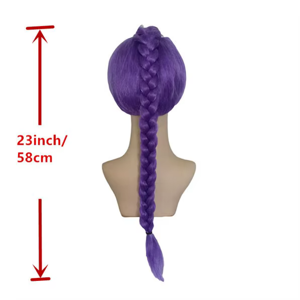 Perruque longue tressée violette avec queue de cheval latérale pour enfants