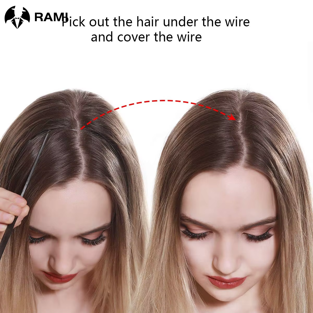 Extensions de cheveux naturels One Piece Fish Line 12-26 pouces # 1B/613 Noir à blond pour une ligne de séparation contrastante