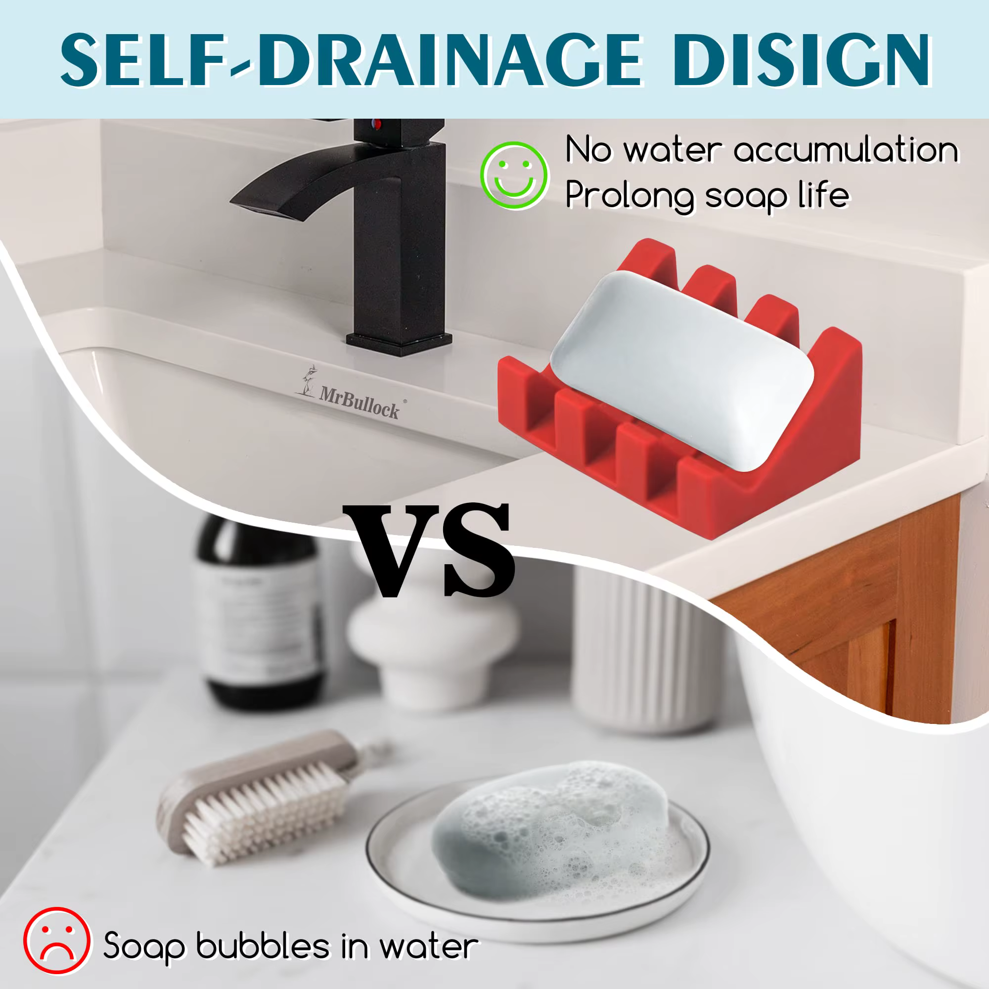 Porte-savon auto-drainant, pour salle de bain, cuisine, éponges, prolonge la durée de vie du savon, garde les pains de savon au sec et facilite le nettoyage