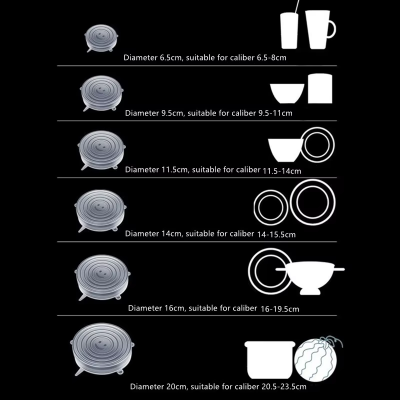 Couvercles extensibles en Silicone pour la cuisine, 6 pièces, couvercles alimentaires pour micro-ondes, bouchons de bol, couvercle élastique en Silicone, couvercles universels adaptables