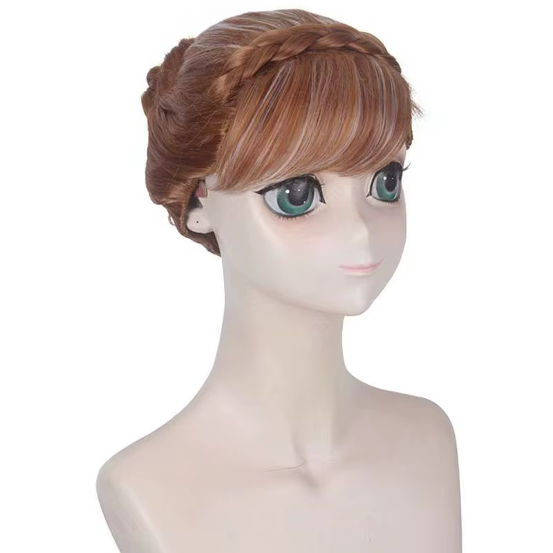 Perruque de cosplay Anna, perruque synthétique de princesse anime avec chignon, perruque mignonne pour fille, fibre résistante à la chaleur de haute qualité, pour fête d'Halloween