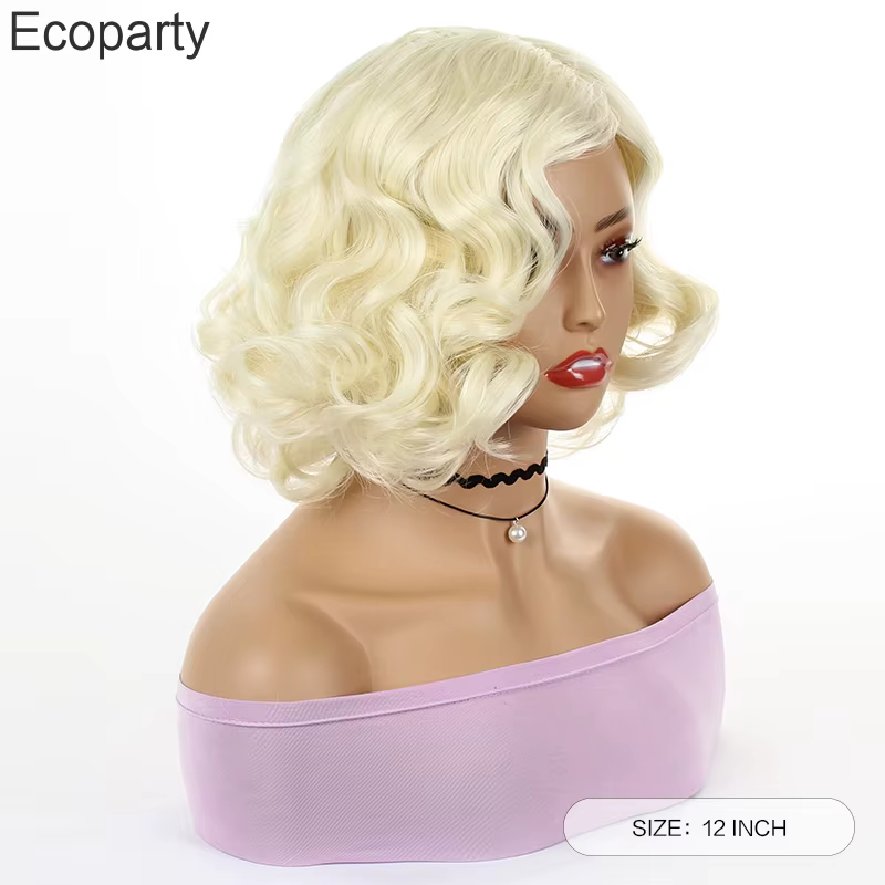 Halloween femmes Marilyn Monroe perruque dorée cheveux courts bouclés perruques
