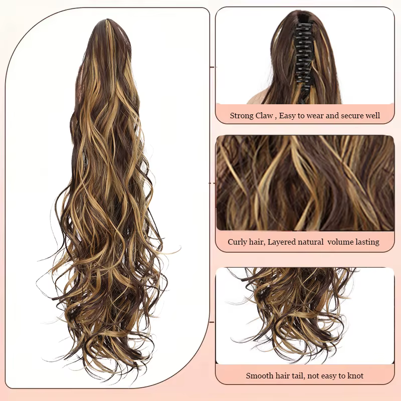 Perruque queue de cheval synthétique pour femmes, longue et bouclée, avec cordon de serrage, Extensions capillaires à clipser pour ajouter du Volume et du Style