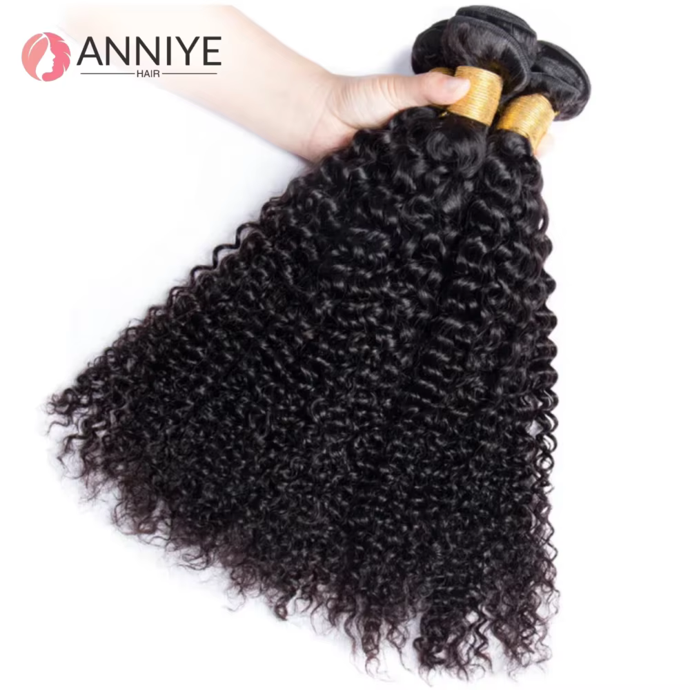 Lot de 3 mèches de cheveux humains bouclés crépus avec closure en dentelle 4x4