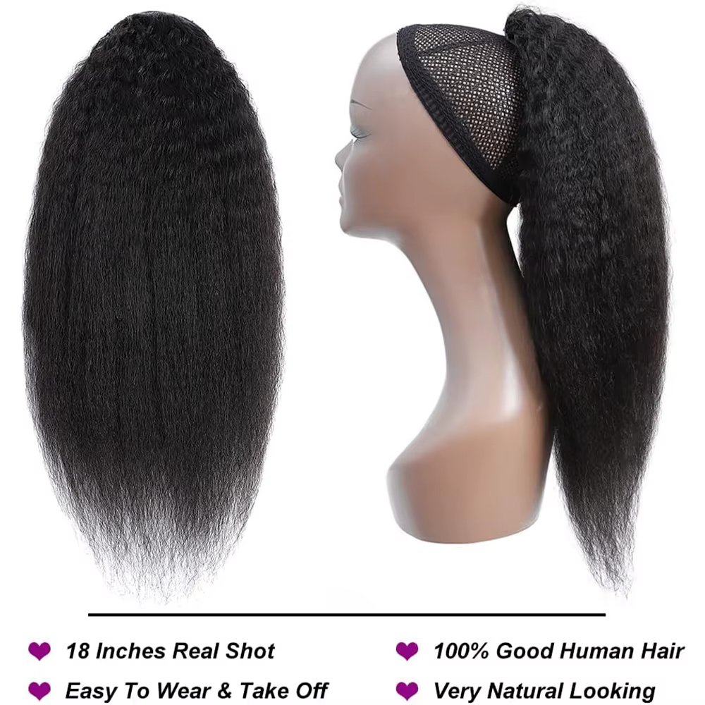 Queue de cheval lisse et bouclée en cheveux humains