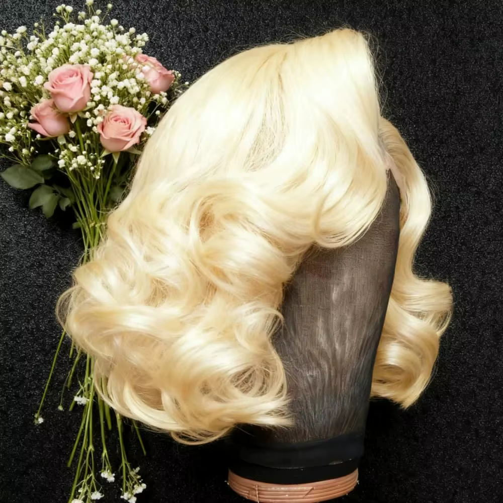Perruque Blonde 613 Courte Bob Ondulée 13x4 HD Lace Front Synthétique Pré-Pluckée Sans Colle Pour Usage Quotidien et Cosplay En Promotion