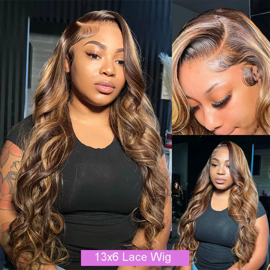 Finros mettre en évidence la perruque de vague de corps perruques de cheveux humains pour les femmes noires miel Blonde