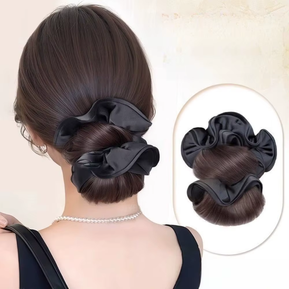 Nouveau Chignon Synthétique Noir avec Pince à Cheveux et Élastique