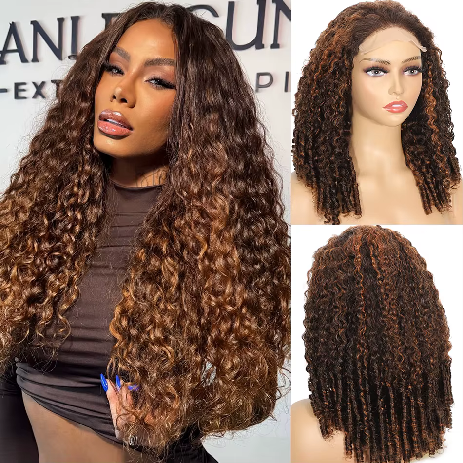 100% Double dessiné cheveux birmans bouclés sans colle dentelle fermeture perruques 250 densité rebondissant