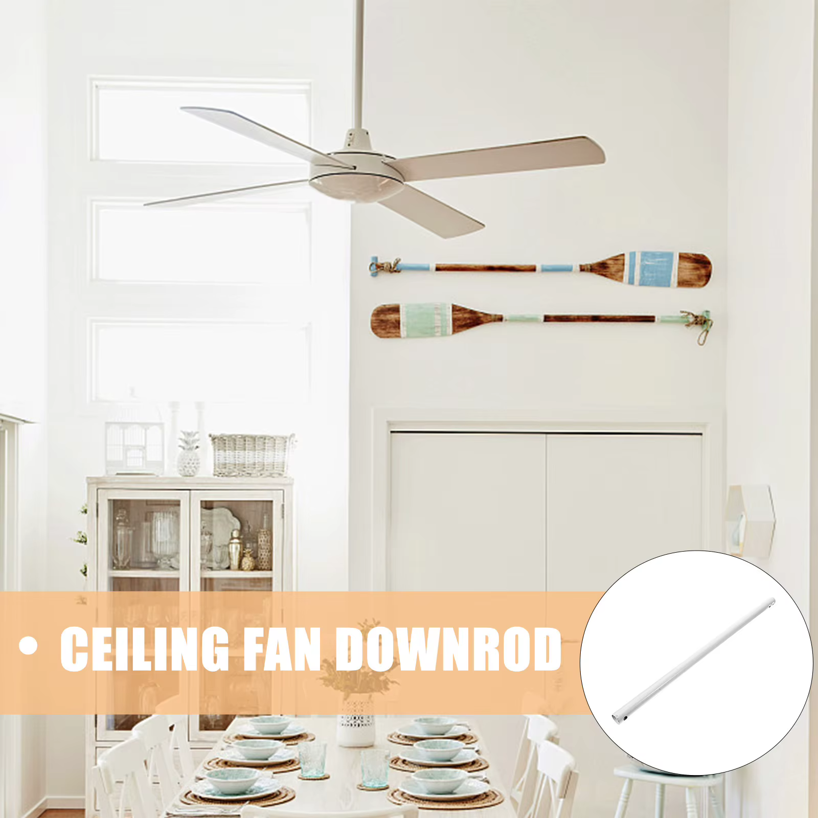 Tige d'extension de ventilateur de plafond de 50 cm, en fer robuste, pour ventilateurs de plafond universels et climatiseurs, connexion sécurisée à double trou
