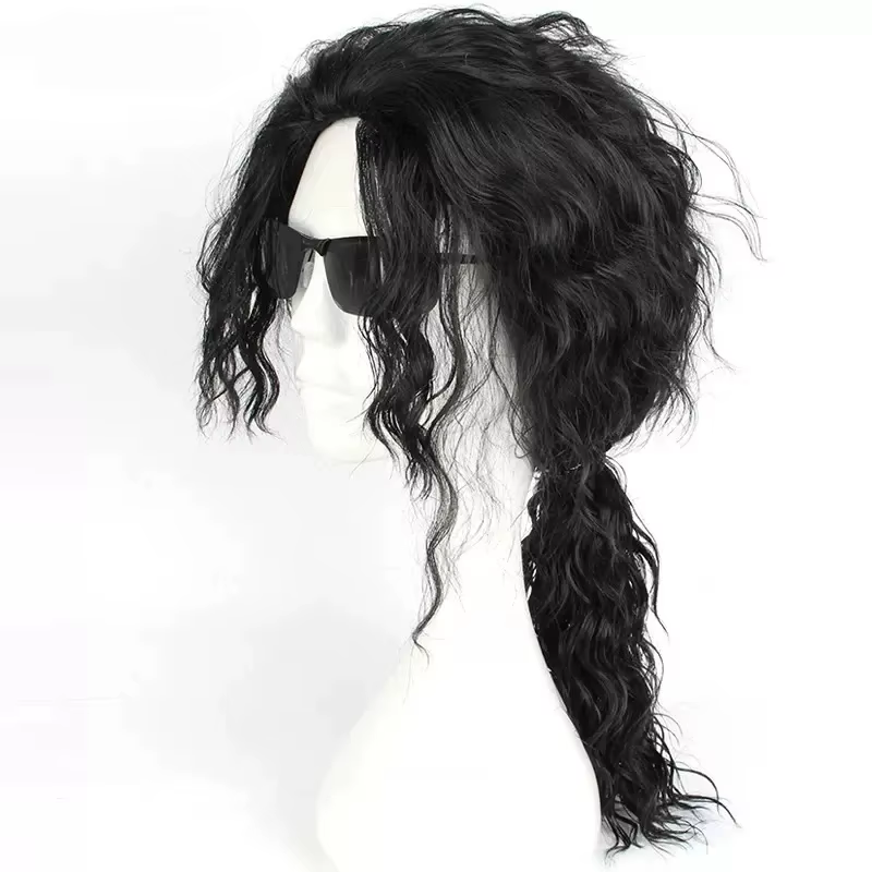 Perruque noire mi-longue bouclée pour cosplay d'Anime Michael Jackson
