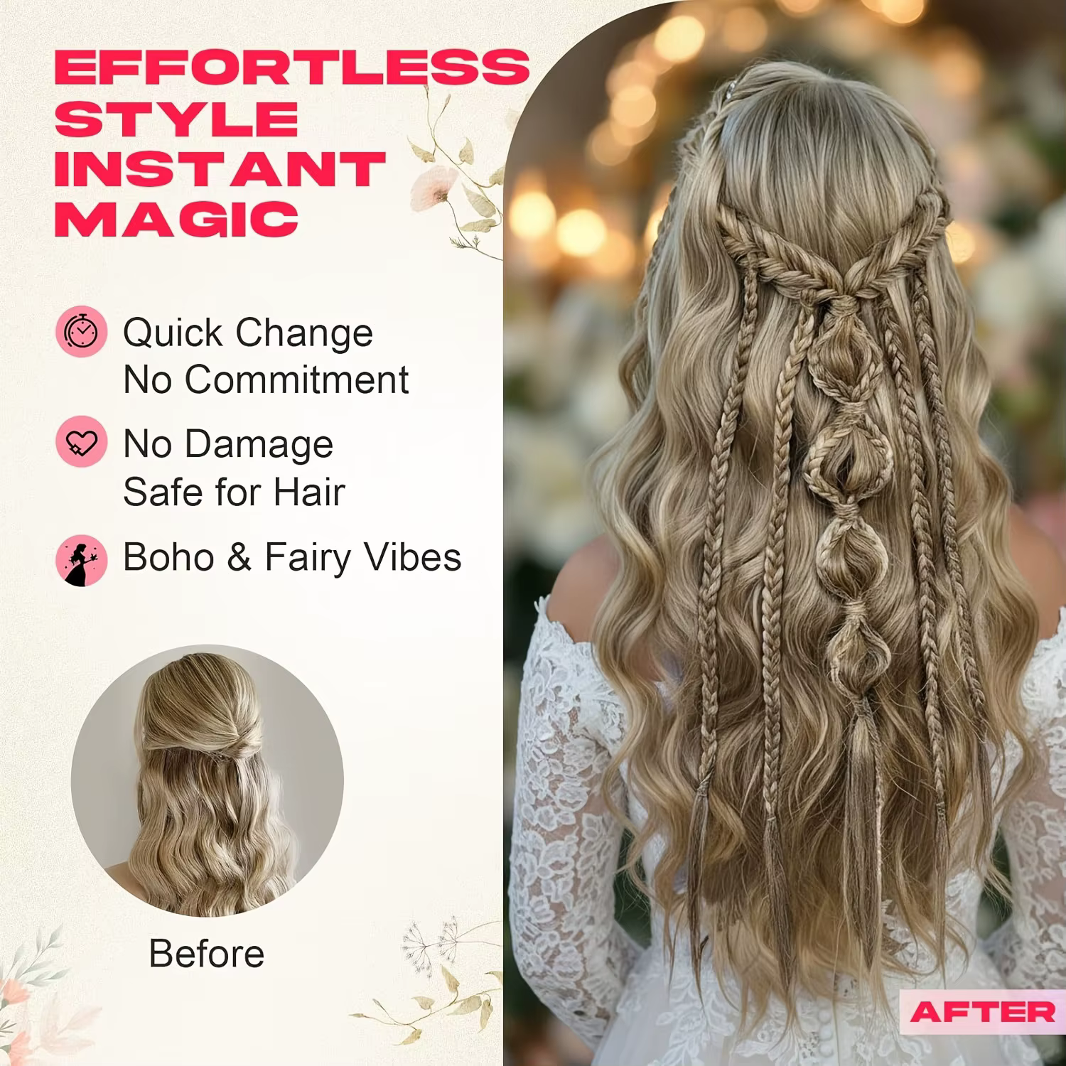 Extensions de cheveux synthétiques tressées style bohème viking, mèches ombrées, tresses féeriques médiévales, clip pour femmes, queue de cheval faite à la main