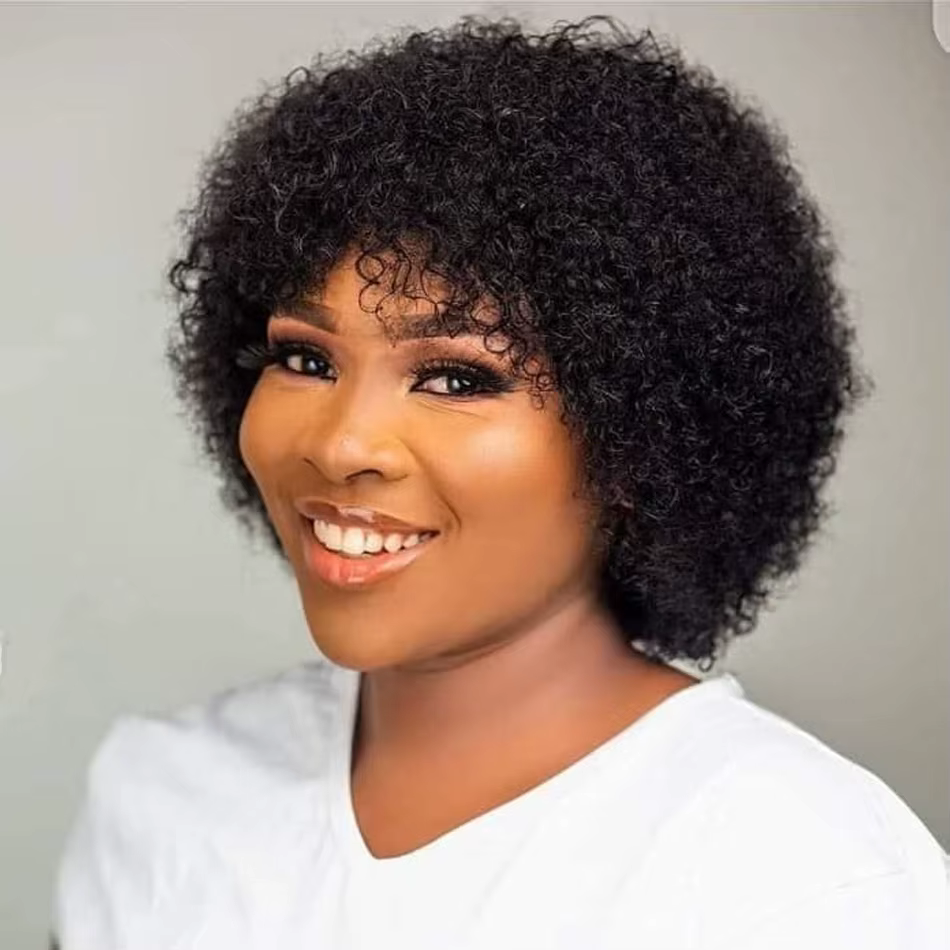 Afro crépus bouclés perruque de cheveux humains court