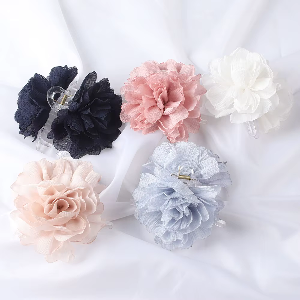 Pinces à cheveux en tissu à grandes fleurs pour femmes et filles