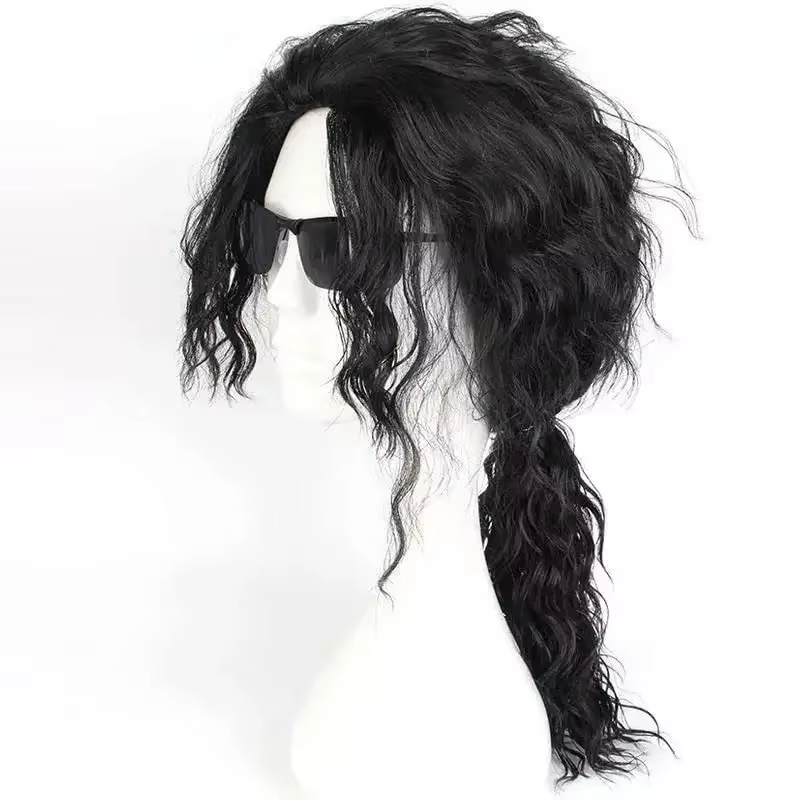 Perruque noire mi-longue bouclée pour cosplay Michael Jackson