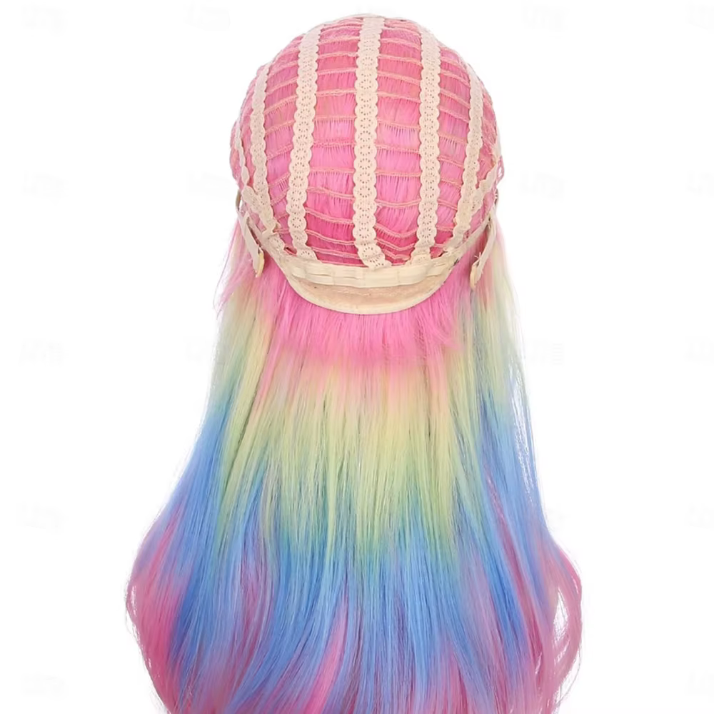 HAIRJOY cheveux synthétiques perruques colorées longue perruque ondulée bouclée pour filles enfants arc-en-ciel