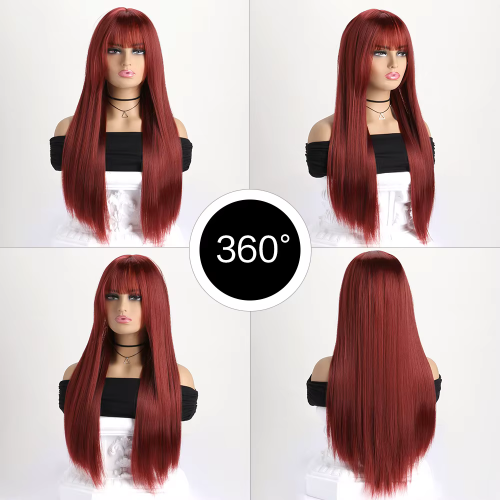 Perruque synthétique longue et lisse de 26 pouces pour femmes