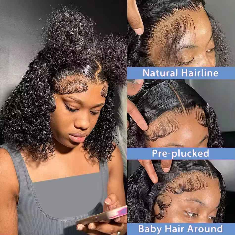 Perruques Courtes Bob Bouclées Brésiliennes 13x4 HD Lace Frontal