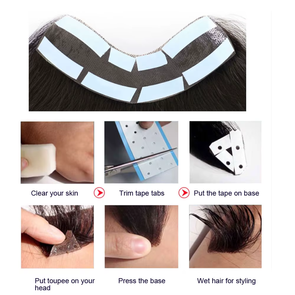 Vstyle hommes toupet cheveux humains peau mince pleine PU perruques