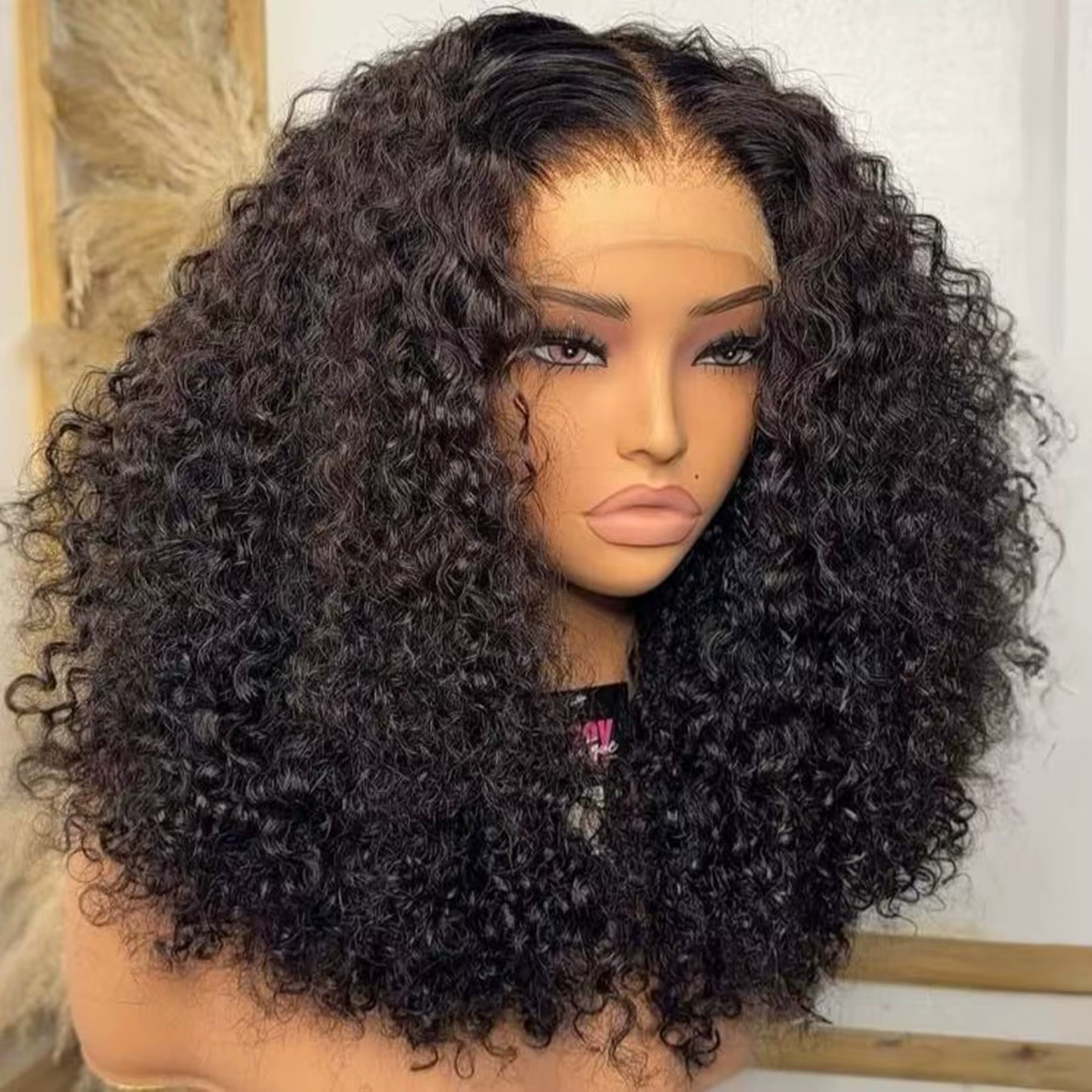 Perruque synthétique courte bouclée frisée coupe droite 13x4x1 avec dentelle frontale HD complète pour femmes