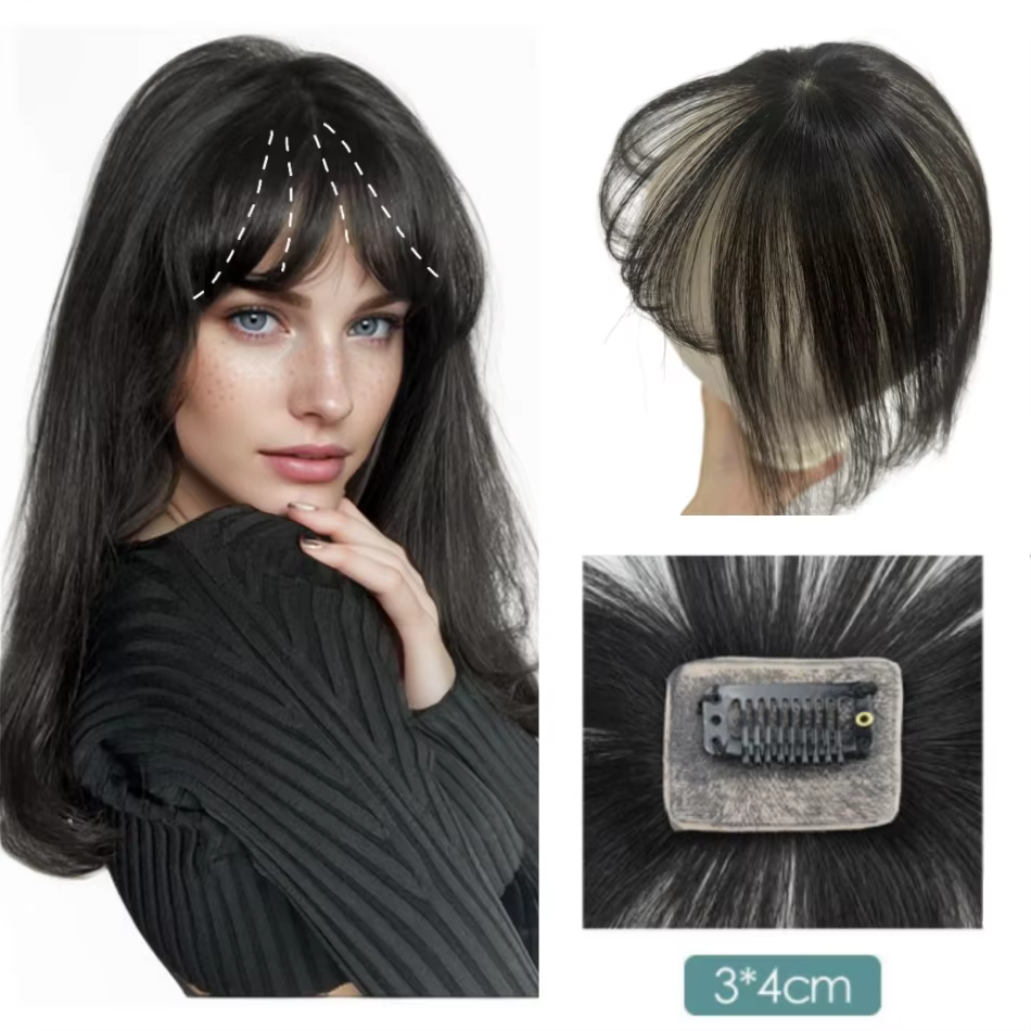 100% cheveux humains Mini frange pour femmes 360 couverture front chauve