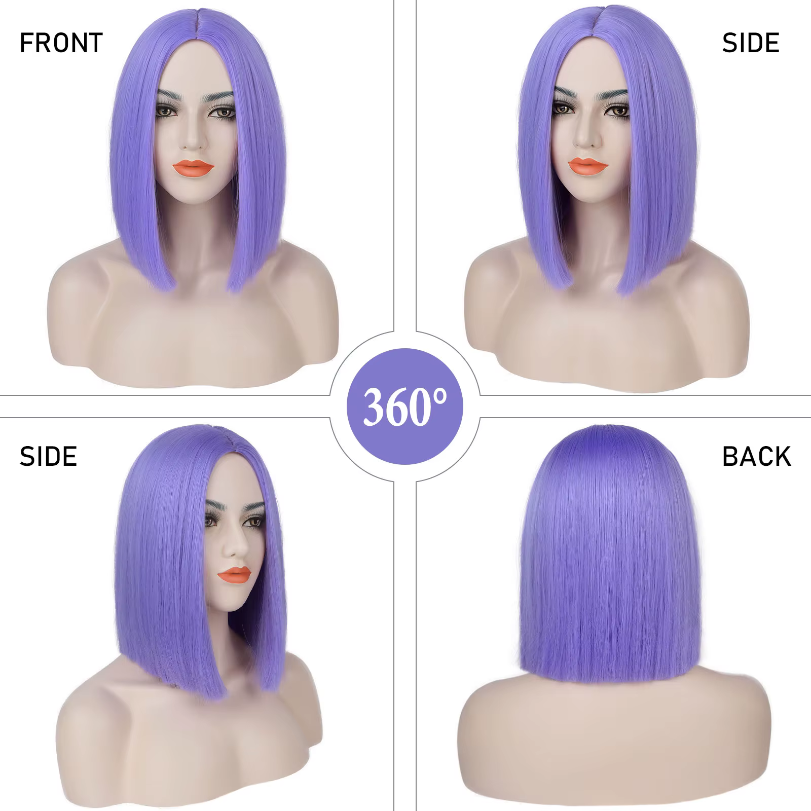 Perruque Bob courte droite synthétique violette pour femme