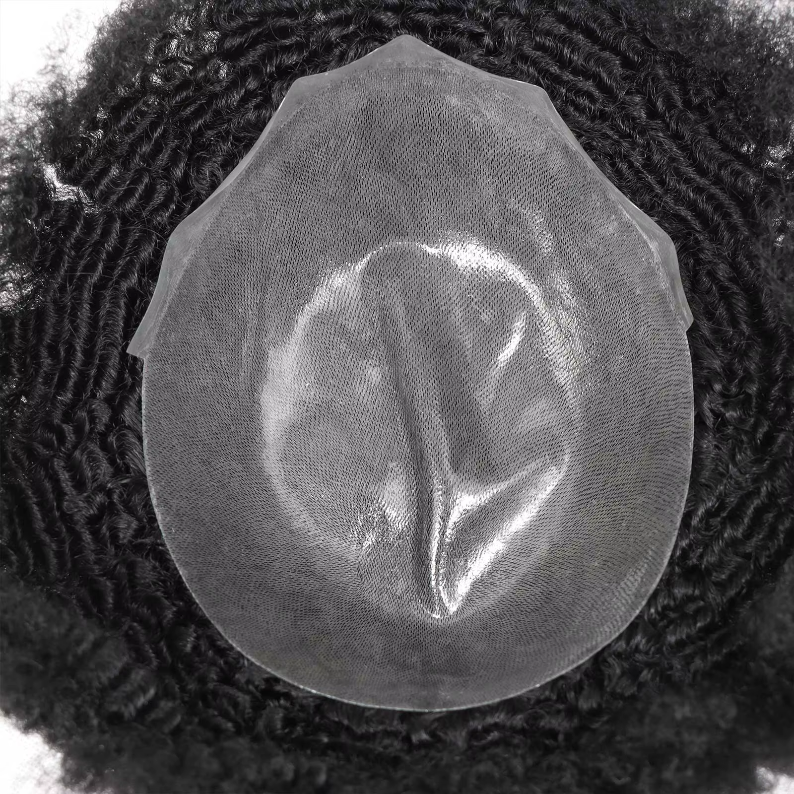 Afro toupet pour hommes peau mince système de remplacement de cheveux humains